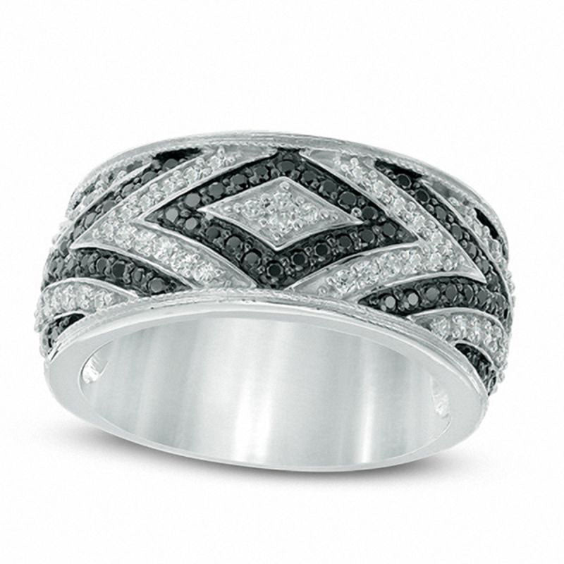0.63 CT. T.W. Enhanced Black and White Natural Diamond Geometric Alternating Band in Solid 10K White Gold