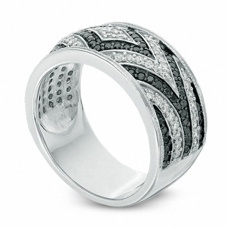 0.63 CT. T.W. Enhanced Black and White Natural Diamond Geometric Alternating Band in Solid 10K White Gold