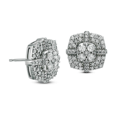 1 CT. T.W. Composite Diamond Cushion Frame Stud Earrings in 10K White Gold