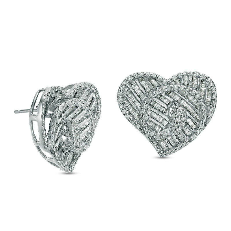 1.75 CT. T.W. Diamond Heart Swirl Stud Earrings in 10K White Gold