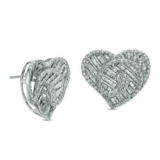 1.75 CT. T.W. Diamond Heart Swirl Stud Earrings in 10K White Gold