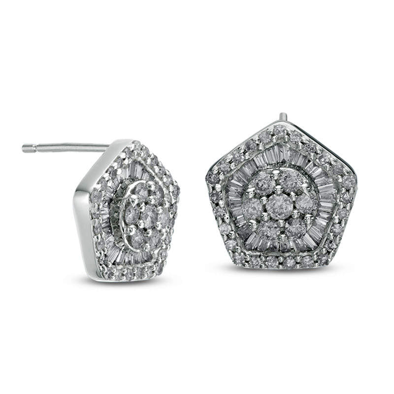 1 CT. T.W. Composite Diamond Pentagonal Frame Stud Earrings in 10K White Gold
