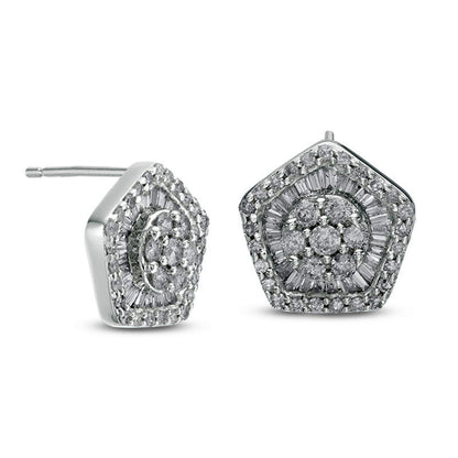 1 CT. T.W. Composite Diamond Pentagonal Frame Stud Earrings in 10K White Gold