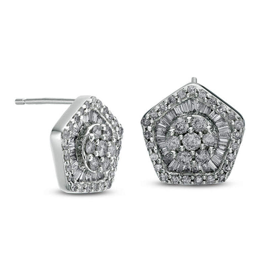 1 CT. T.W. Composite Diamond Pentagonal Frame Stud Earrings in 10K White Gold