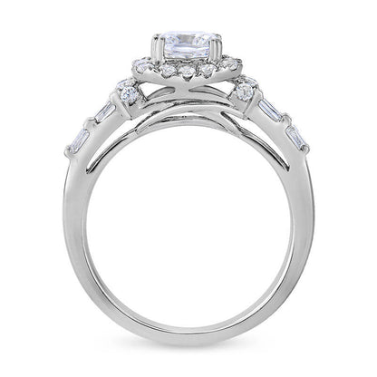 1.75 CT. T.W. Cushion-Cut Natural Diamond Frame Engagement Ring in Solid 14K White Gold