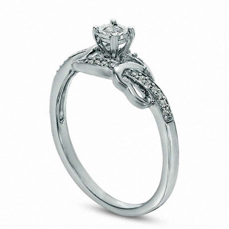 0.10 CT. T.W. Natural Diamond Double Hearts Promise Ring in Solid 10K White Gold