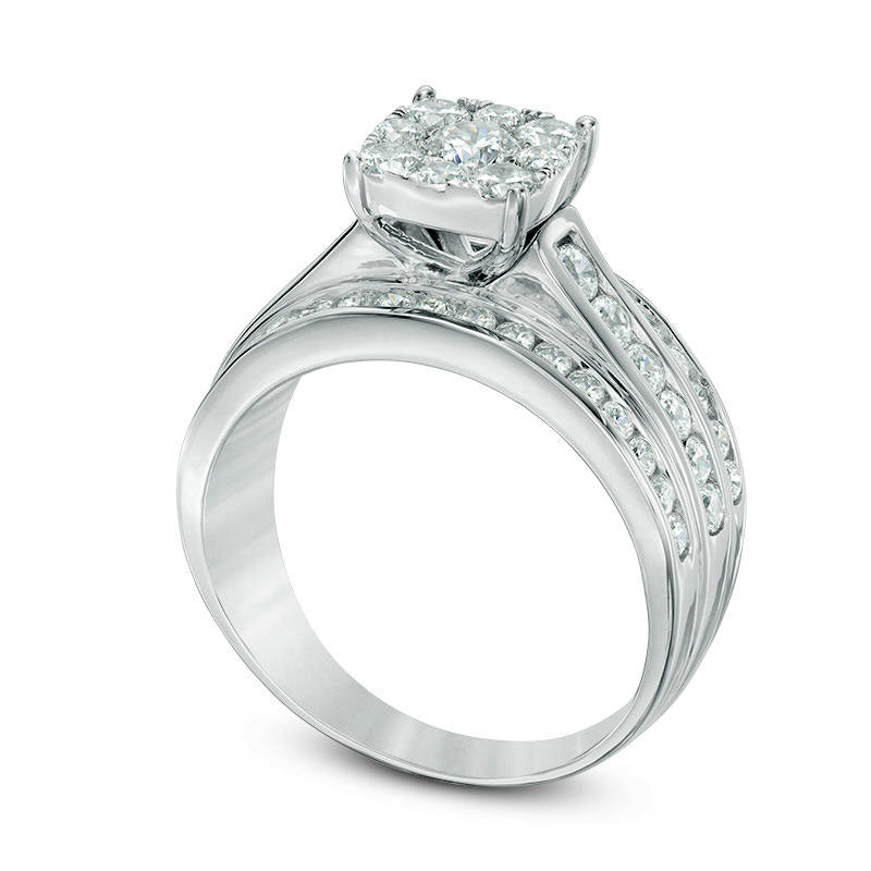 1.5 CT. T.W. Composite Natural Diamond Cushion Multi-Row Engagement Ring in Solid 10K White Gold