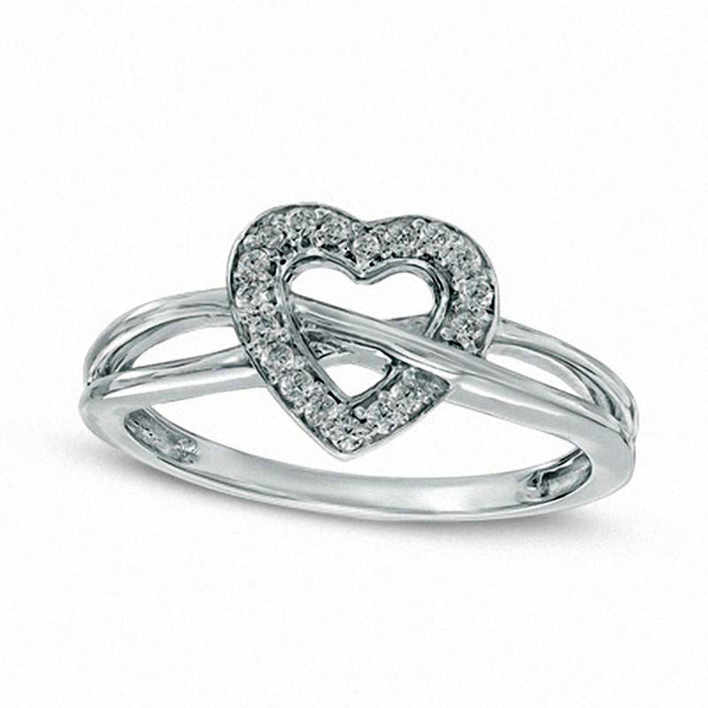 0.10 CT. T.W. Natural Diamond Heart Crossover Ring in Solid 10K White Gold