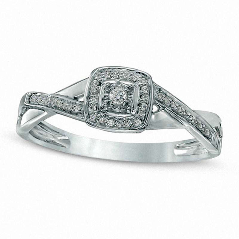 0.10 CT. T.W. Natural Diamond Cushion Frame Twist Promise Ring in Solid 10K White Gold