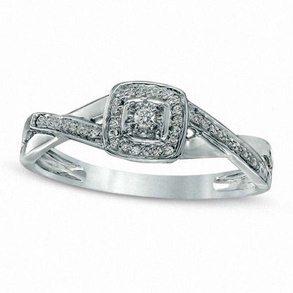 0.10 CT. T.W. Natural Diamond Cushion Frame Twist Promise Ring in Solid 10K White Gold