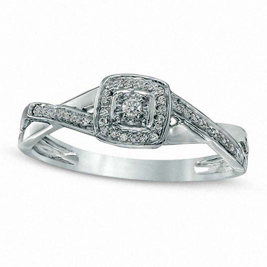 0.10 CT. T.W. Natural Diamond Cushion Frame Twist Promise Ring in Solid 10K White Gold
