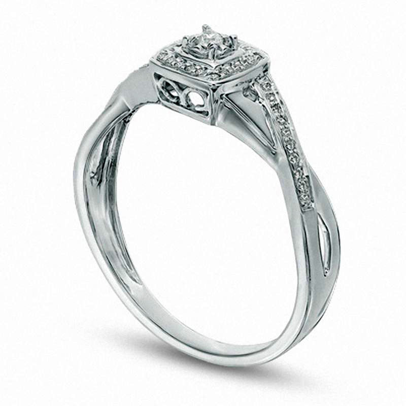 0.10 CT. T.W. Natural Diamond Cushion Frame Twist Promise Ring in Solid 10K White Gold