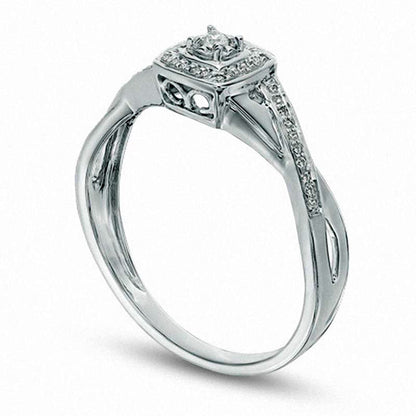 0.10 CT. T.W. Natural Diamond Cushion Frame Twist Promise Ring in Solid 10K White Gold
