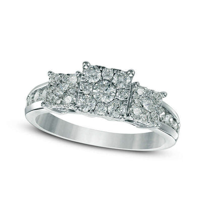 1.0 CT. T.W. Composite Natural Diamond Three Stone Engagement Ring in Solid 10K White Gold -