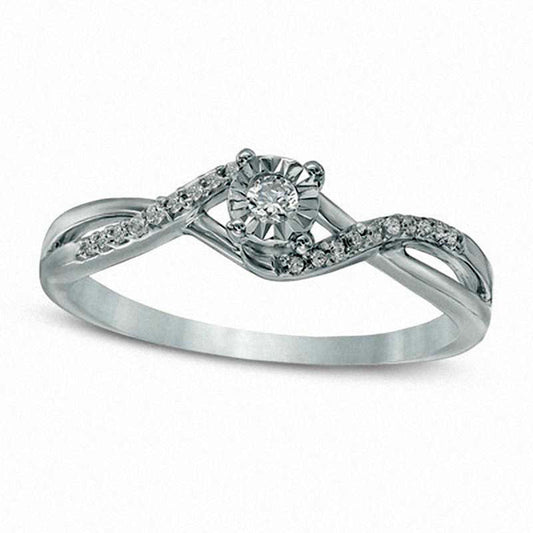 0.10 CT. T.W. Natural Diamond Twist Shank Promise Ring in Solid 10K White Gold