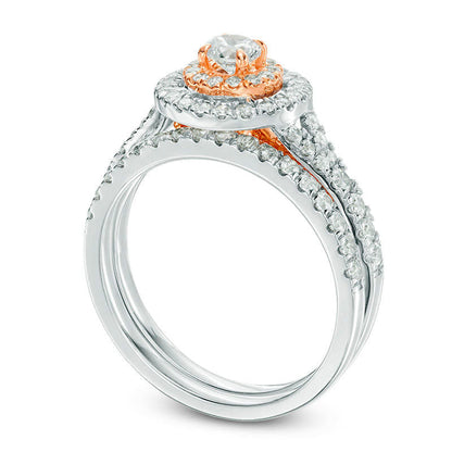 1.0 CT. T.W. Natural Diamond Double Frame Split Shank Bridal Engagement Ring Set in Solid 10K Two-Tone Gold