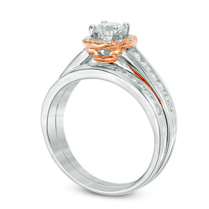 1.0 CT. T.W. Natural Diamond Frame Bridal Engagement Ring Set in Solid 10K Two-Tone Gold