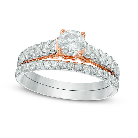 1.0 CT. T.W. Natural Diamond Bridal Engagement Ring Set in Solid 14K Two-Tone Gold