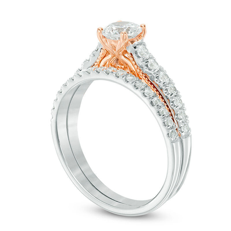 1.0 CT. T.W. Natural Diamond Bridal Engagement Ring Set in Solid 14K Two-Tone Gold