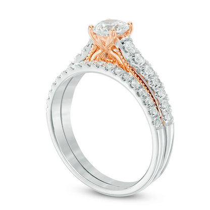 1.0 CT. T.W. Natural Diamond Bridal Engagement Ring Set in Solid 14K Two-Tone Gold