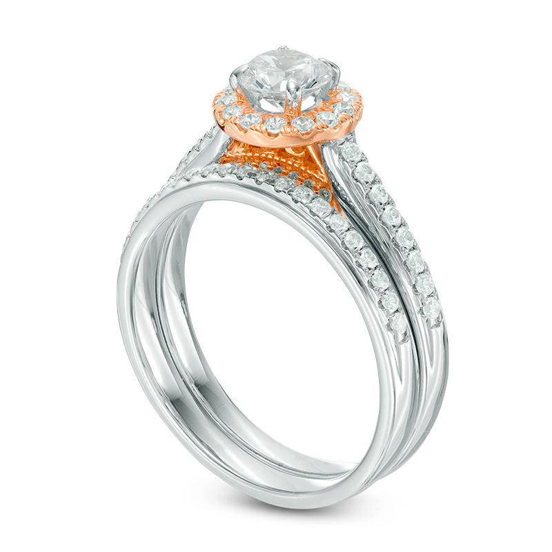 1.0 CT. T.W. Natural Diamond Frame Bridal Engagement Ring Set in Solid 14K Two-Tone Gold