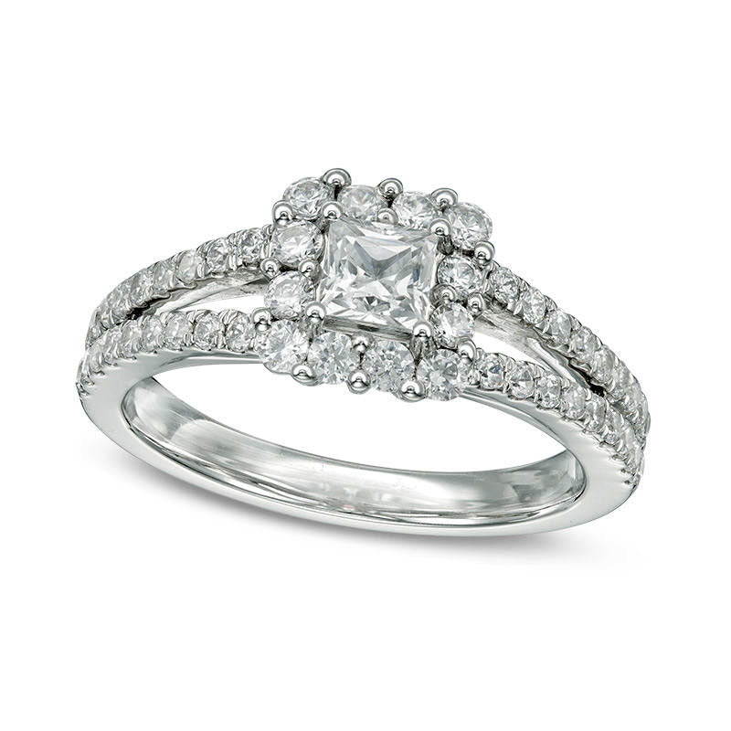 1.25 CT. T.W. Princess-Cut Natural Diamond Frame Split Shank Engagement Ring in Solid 14K White Gold