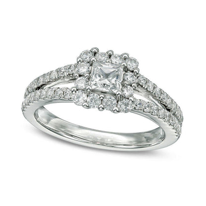 1.25 CT. T.W. Princess-Cut Natural Diamond Frame Split Shank Engagement Ring in Solid 14K White Gold