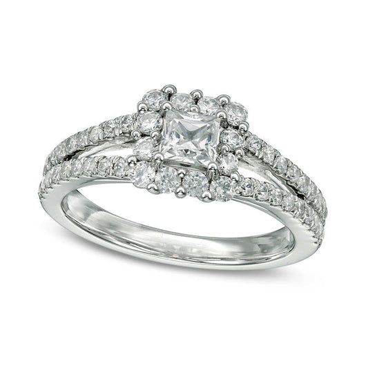 1.25 CT. T.W. Princess-Cut Natural Diamond Frame Split Shank Engagement Ring in Solid 14K White Gold