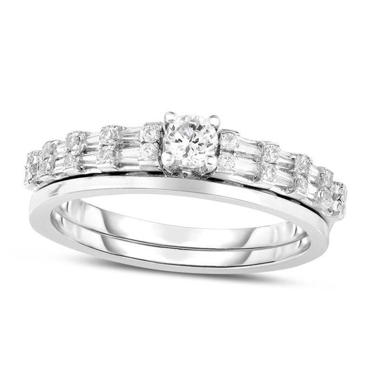 0.50 CT. T.W. Natural Diamond Bridal Engagement Ring Set in Solid 14K White Gold