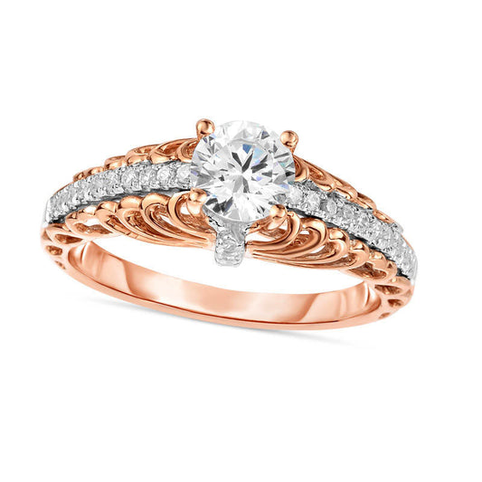 0.75 CT. T.W. Natural Diamond Cathedral Engagement Ring in Solid 14K Rose Gold