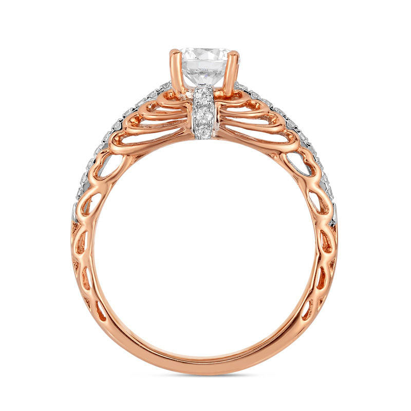 0.75 CT. T.W. Natural Diamond Cathedral Engagement Ring in Solid 14K Rose Gold