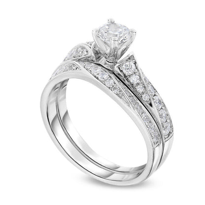 1.0 CT. T.W. Natural Diamond Waves Bridal Engagement Ring Set in Solid 14K White Gold