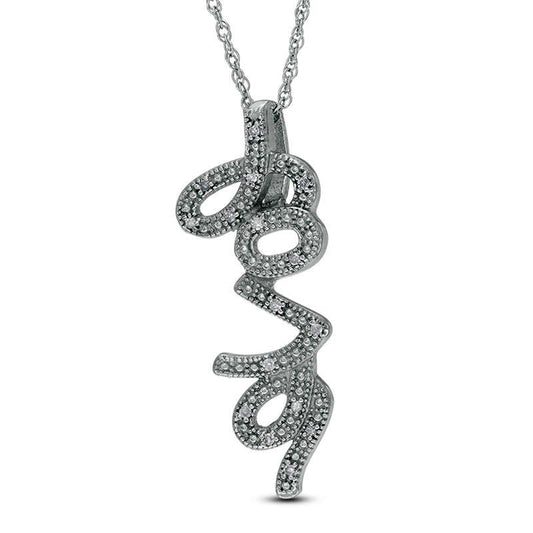 Natural Diamond Accent Cursive love" Pendant in Sterling Silver"