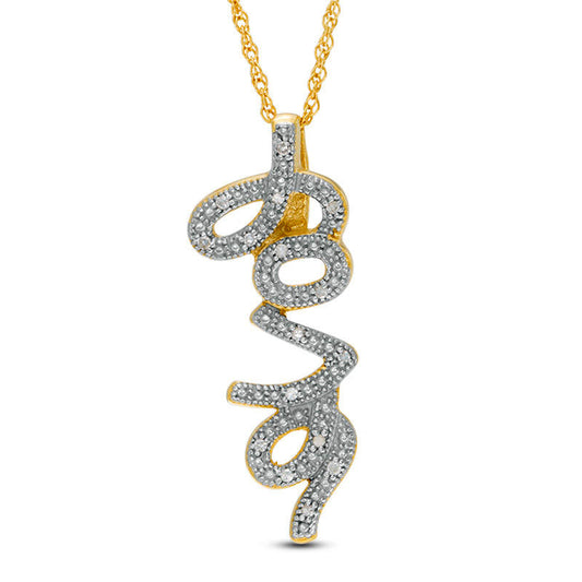 Natural Diamond Accent Cursive love" Pendant in Sterling Silver with Yellow Rhodium"