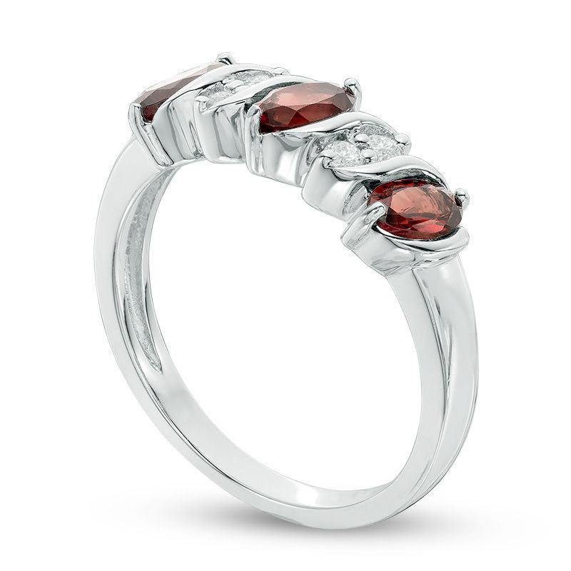 Oval Garnet and White Topaz Five Stone Ring in Sterling Silver