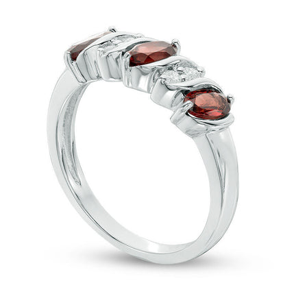 Oval Garnet and White Topaz Five Stone Ring in Sterling Silver