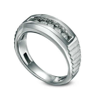 Men's 0.25 CT. T.W. Natural Diamond Five Stone Satin Anniversary Band in Solid 14K White Gold