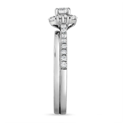 0.75 CT. T.W. Natural Diamond Starburst Bridal Engagement Ring Set in Solid 14K White Gold