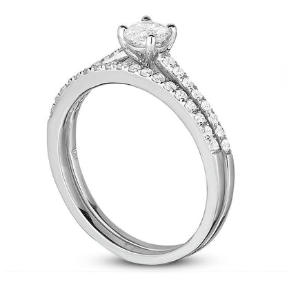 0.75 CT. T.W. Cushion-Cut Natural Diamond Bridal Engagement Ring Set in Solid 14K White Gold