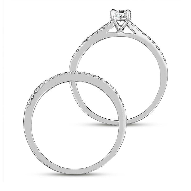 0.75 CT. T.W. Cushion-Cut Natural Diamond Bridal Engagement Ring Set in Solid 14K White Gold