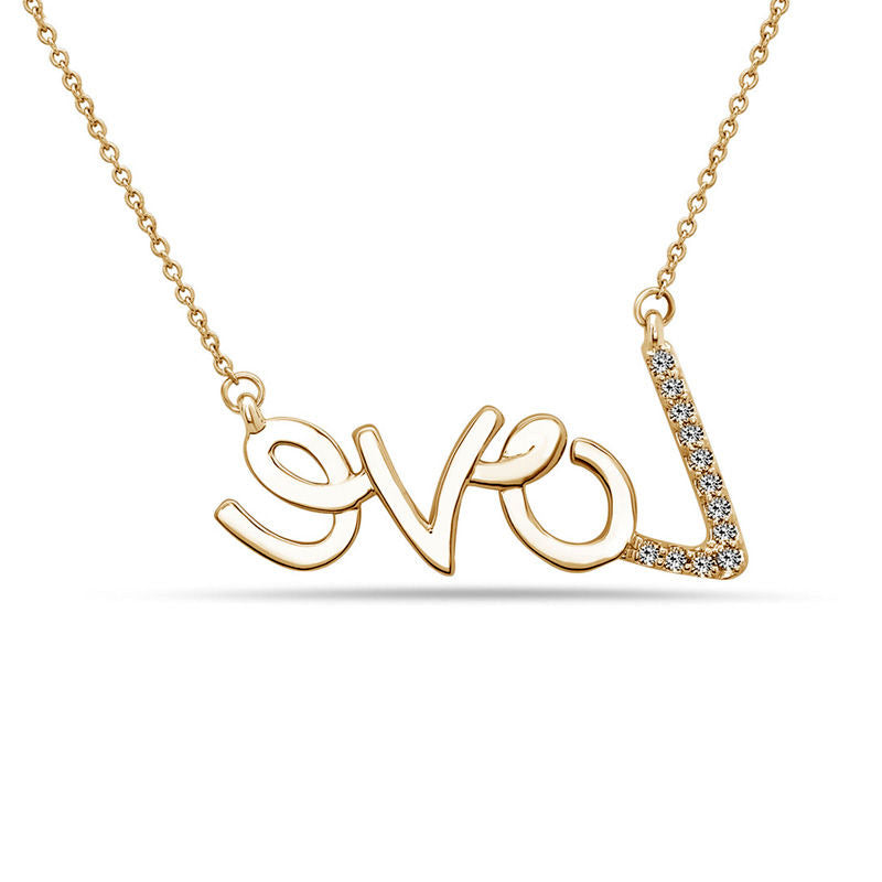0.13 CT. T.W. Natural Diamond Love" Necklace in 14K Gold"