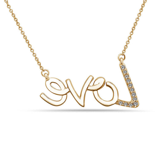 0.13 CT. T.W. Natural Diamond Love" Necklace in 14K Gold"