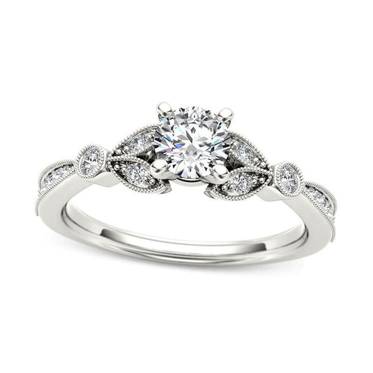 0.63 CT. T.W. Natural Diamond Leaf Antique Vintage-Style Engagement Ring in Solid 14K White Gold