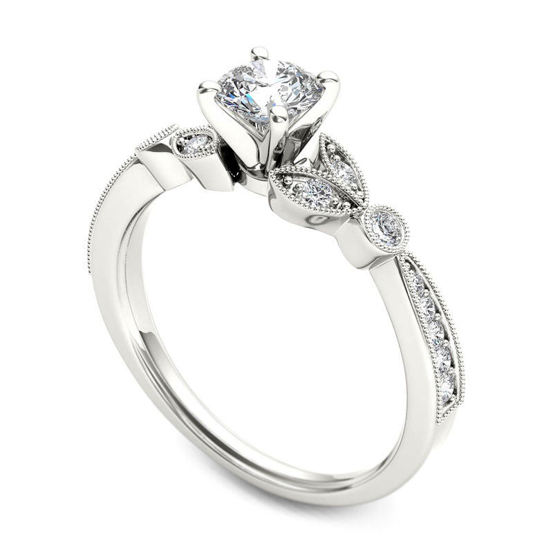 0.63 CT. T.W. Natural Diamond Leaf Antique Vintage-Style Engagement Ring in Solid 14K White Gold