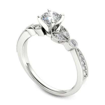 0.63 CT. T.W. Natural Diamond Leaf Antique Vintage-Style Engagement Ring in Solid 14K White Gold