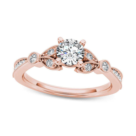 0.63 CT. T.W. Natural Diamond Leaf Antique Vintage-Style Engagement Ring in Solid 14K Rose Gold