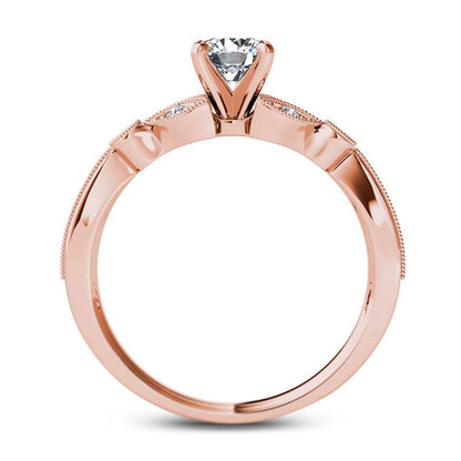 0.63 CT. T.W. Natural Diamond Leaf Antique Vintage-Style Engagement Ring in Solid 14K Rose Gold
