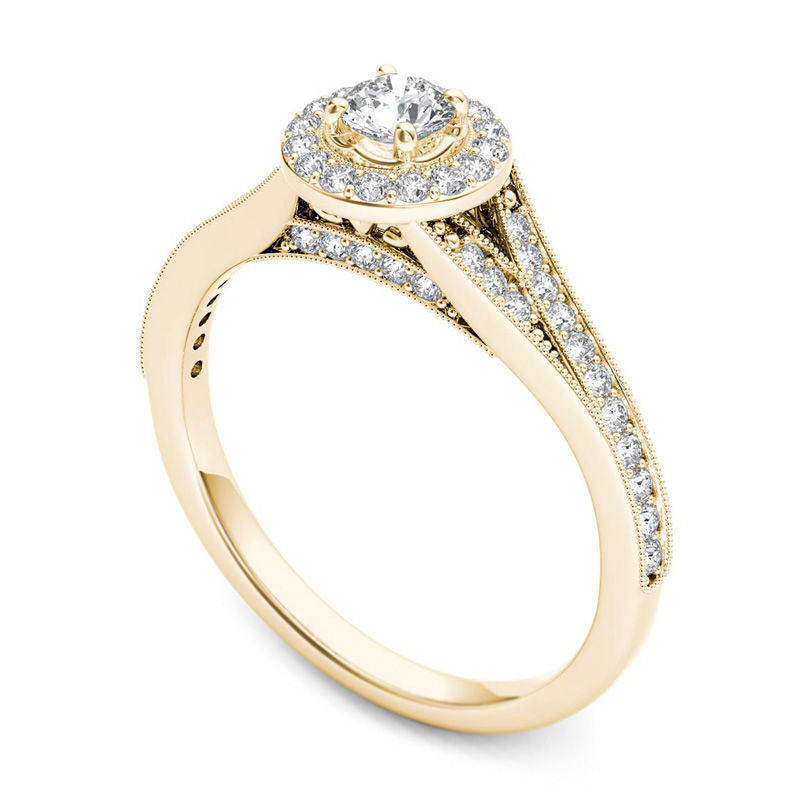 0.63 CT. T.W. Natural Diamond Frame Antique Vintage-Style Engagement Ring in Solid 14K Gold