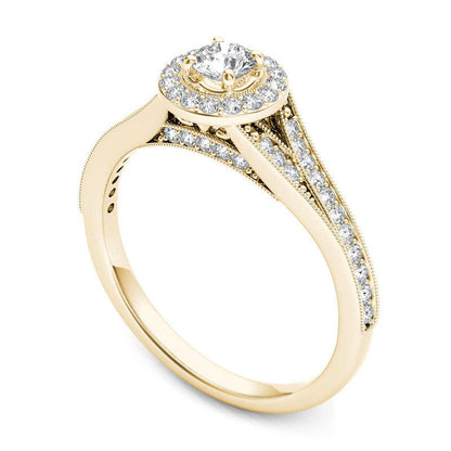 0.63 CT. T.W. Natural Diamond Frame Antique Vintage-Style Engagement Ring in Solid 14K Gold