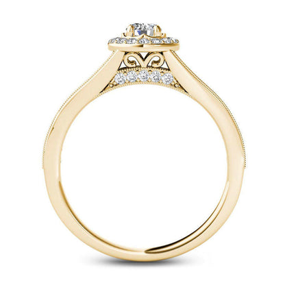 0.63 CT. T.W. Natural Diamond Frame Antique Vintage-Style Engagement Ring in Solid 14K Gold